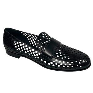 GIANVITO ROSSI Thierry Black Cut Out Circles Loafers Flats Womens 40.5 10.5 New